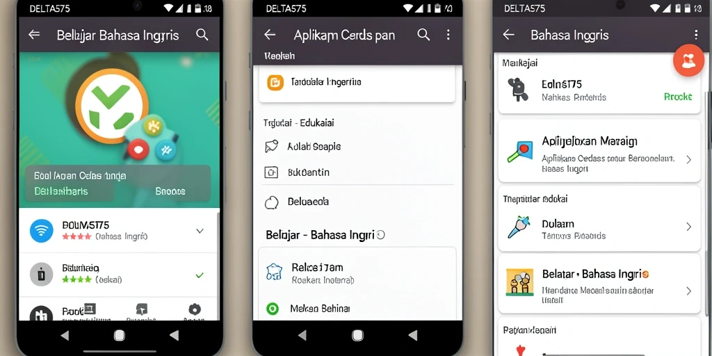Antarmuka aplikasi DELTA575 dengan fungsi Belajar Bahasa Inggris yang interaktif.